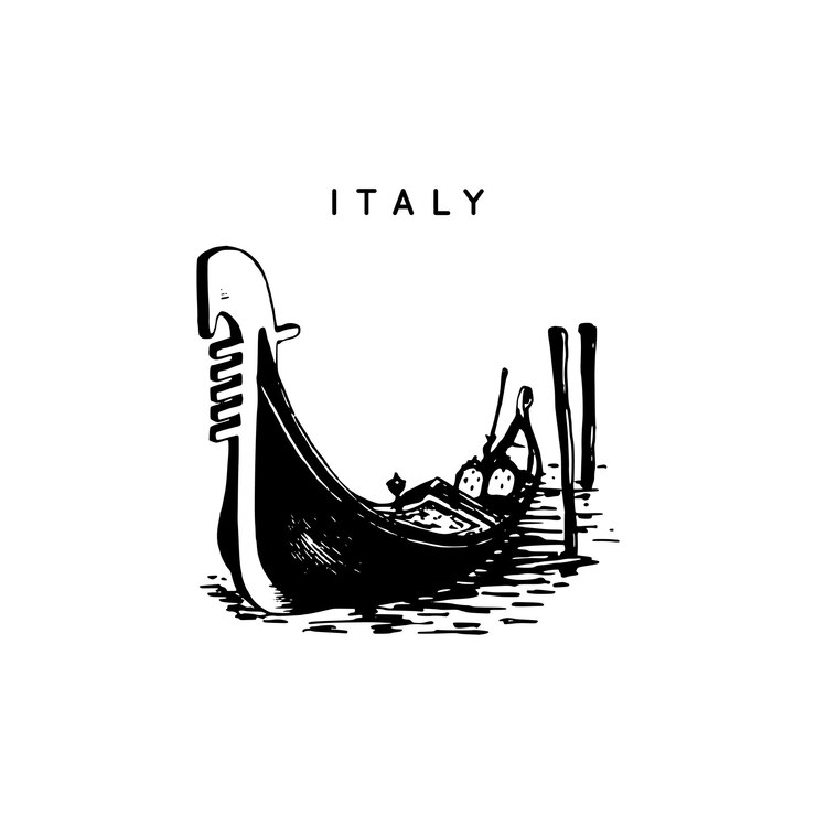 Disegno della gondola veneziana Simbolo turistico di Venezia Illustrazione disegnata a mano vettoriale delle attrazioni italiane
