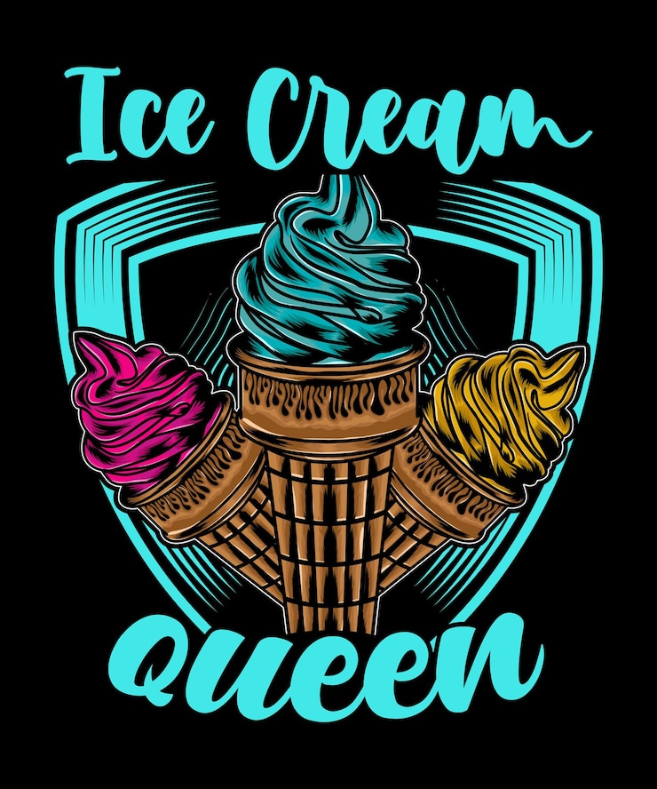 Vettore disegno della maglietta della regina dei gelati disegno del gelato arte vettoriale illustrazione vettoriale colorata