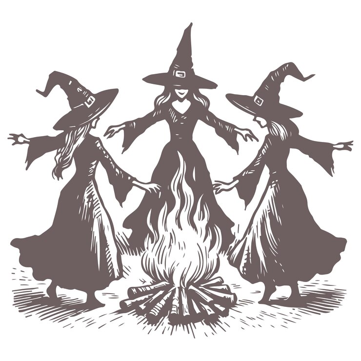 Vettore disegno della maglietta di halloween danzante delle streghe