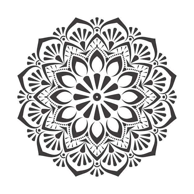 Disegno della mandala degli elementi floreali in bianco e nero nella progettazione grafica dell'illustrazione di vettore Vettore Premium