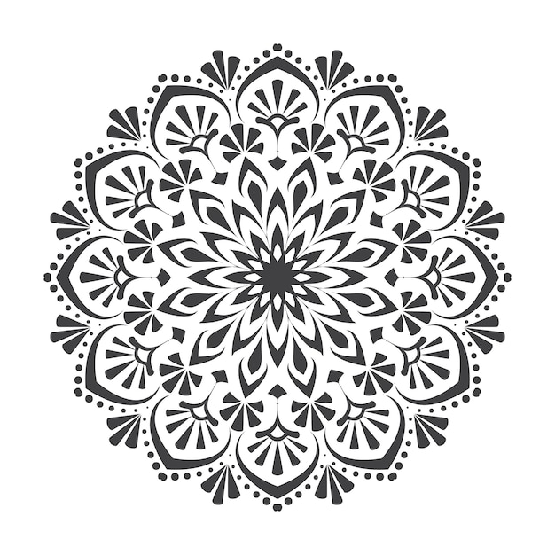 Disegno della mandala degli elementi floreali in bianco e nero nella progettazione grafica dell'illustrazione di vettore Vettore Premium