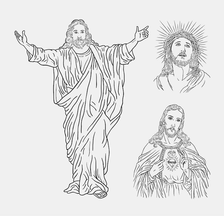 Disegno della mano di arte di religione del cattolicesimo di Gesù Cristo