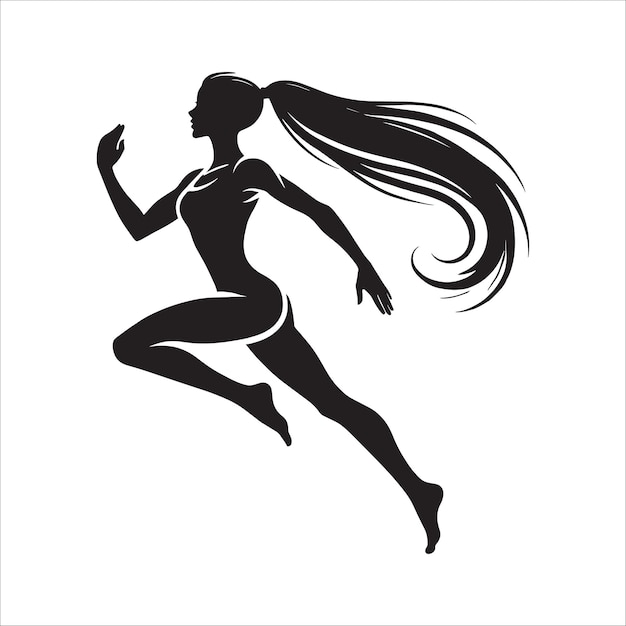 Disegno della silhouette dell'icona della donna in corsa su sfondo bianco