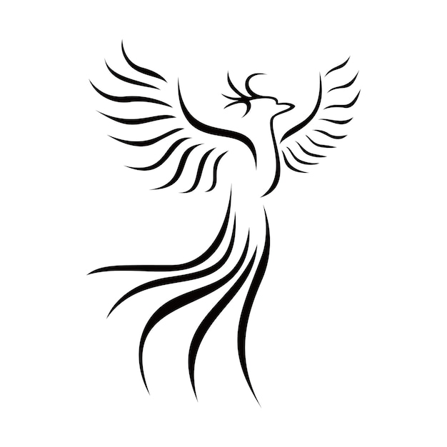disegno della siluetta della fenice. uccello di fuoco nella mitologia.