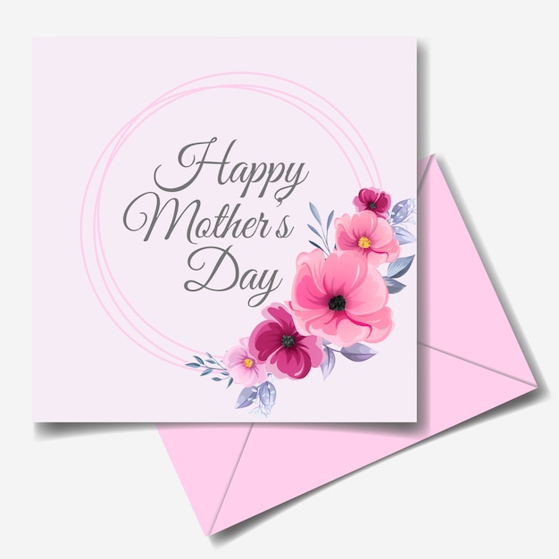 Disegno di auguri felice festa della mamma con bel fiore e foglie