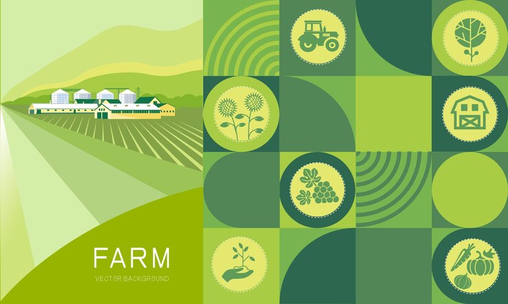 Vettore disegno di banner naturale con icone agricole di prodotti agricoli