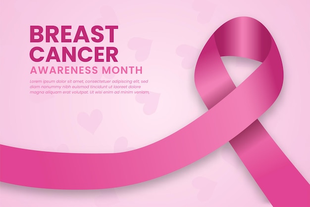 Disegno di banner per il mese di consapevolezza del cancro al seno su sfondo rosa con nastro rosa
