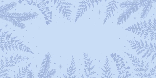 Disegno di carta da parati a foglia d'inverno blu chiaro illustrazione vettoriale di piante sfondo di silhouette