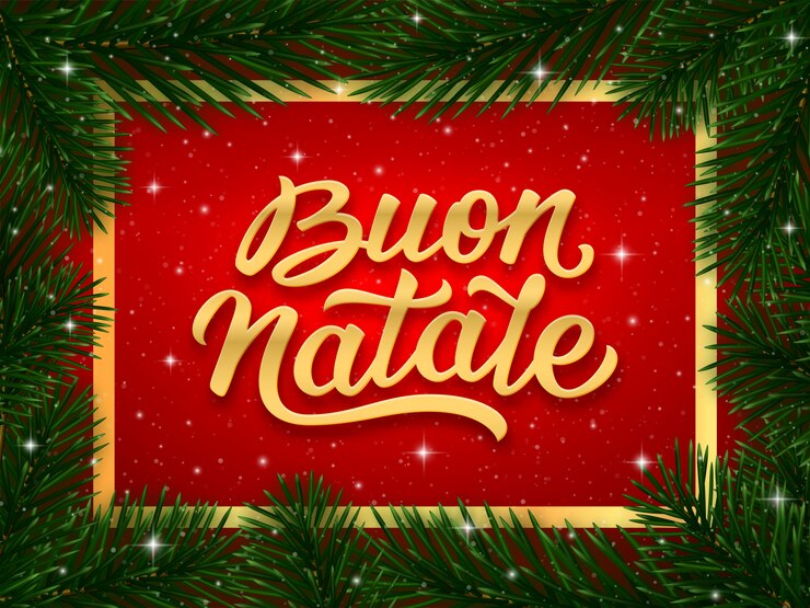 Vettore disegno di cartolina di natale con testo italiano