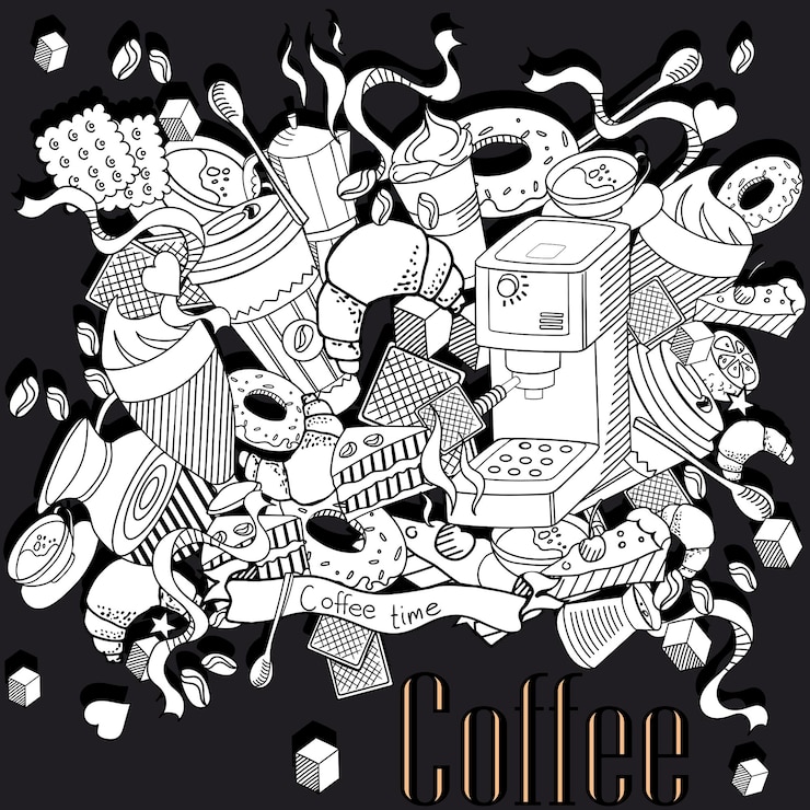 Vettore disegno di colorazione del caffè linea vettoriale art