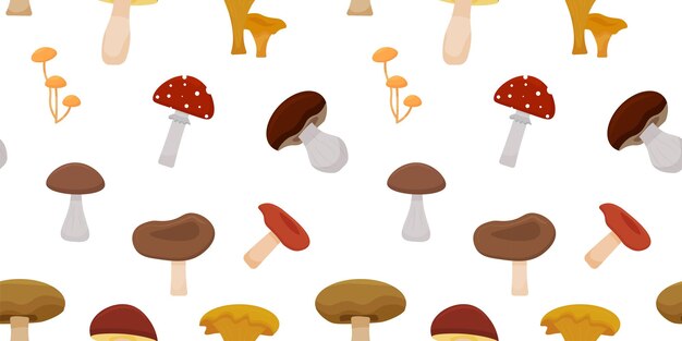 Disegno di funghi di cartone animato senza cuciture Funghi velenosi e commestibili Diversi funghi selvatici