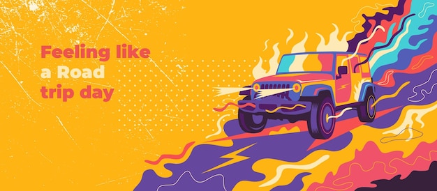 Disegno di graffiti stile di vita astratto con un monster truck e forme colorate che spruzzano