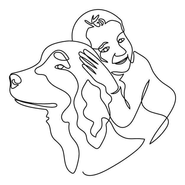 Disegno di illustrazione vettoriale continua di un cane che disegna una linea