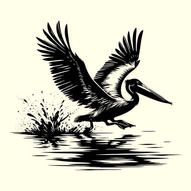 Disegno di illustrazione vettoriale della silhouette dell'uccello pelicano nero con sfondo trasparente
