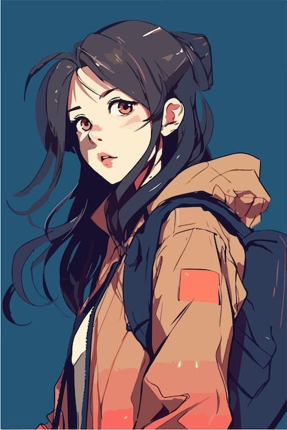 disegno di illustrazione vettoriale di carattere di stile anime ragazza giovane Manga anime ragazza capelli facce Cartoon