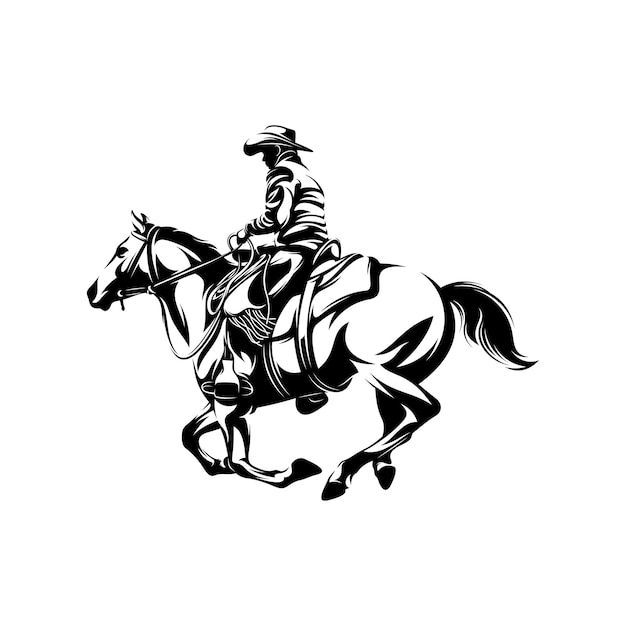 Disegno di illustrazione vettoriale di silhouette di cowboy a cavallo