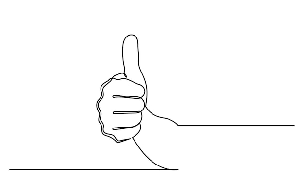 disegno di linea continua del pollice su un dito mano che mostra come e un grande segno soddisfazione usanza