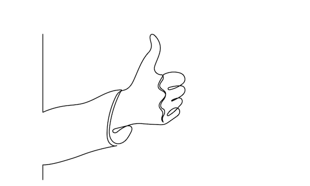 disegno di linea continua del pollice su un dito mano che mostra come e un grande segno soddisfazione usanza