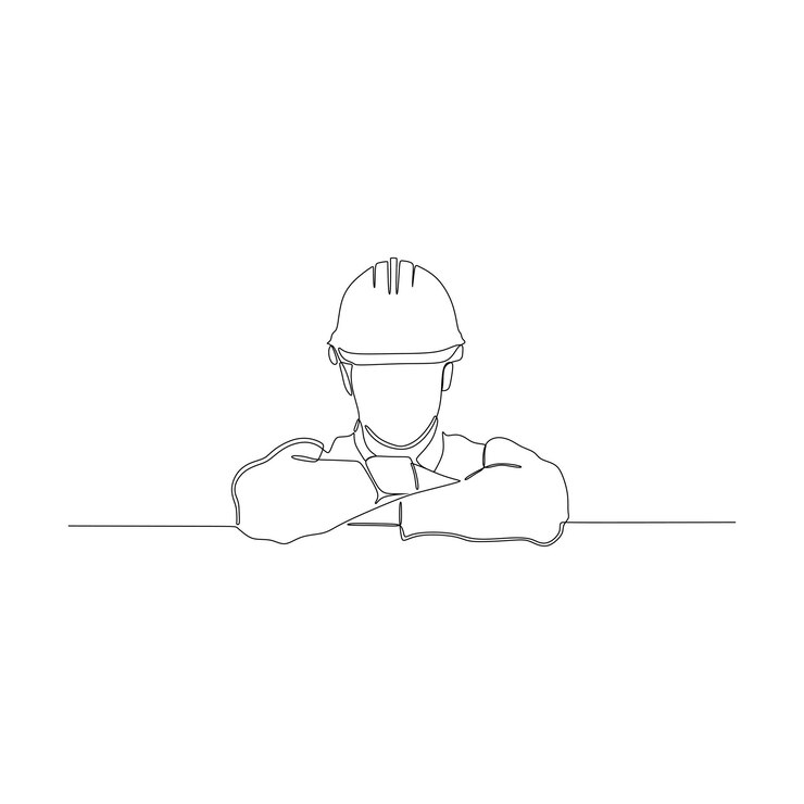 Disegno di linea continuo dell'operaio edile illustrazione vettoriale isolato su sfondo bianco