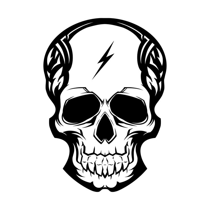 Vettore disegno di linea disegnato a mano della testa del cranio