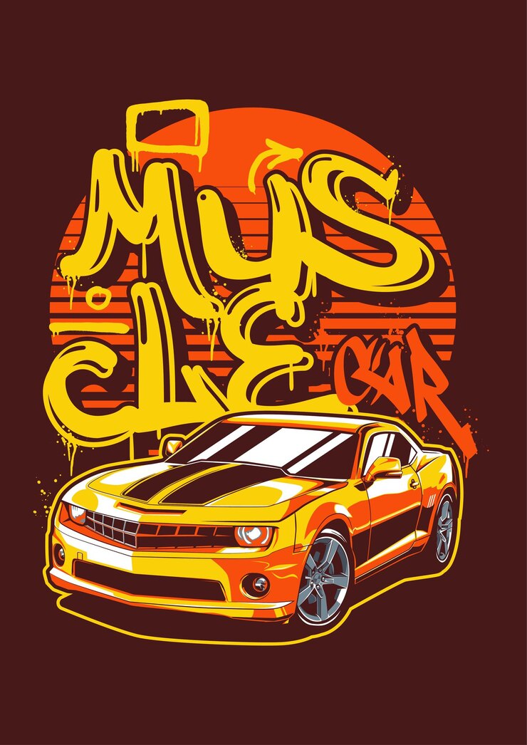 Disegno di maglietta di muscle car vettoriale con illustrazione di muscle car utilizzando lo stile urbano