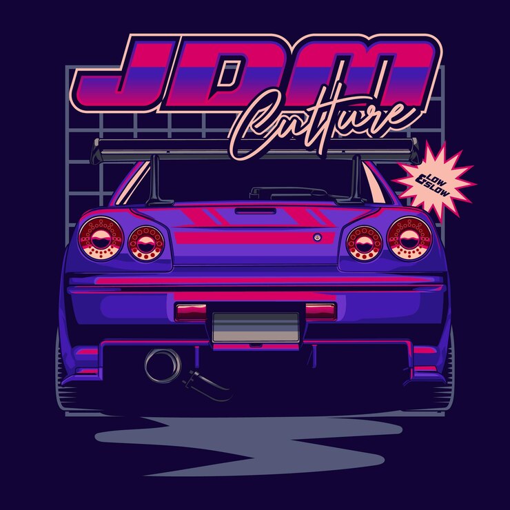 Disegno di maglietta per auto JDM con testo in cima