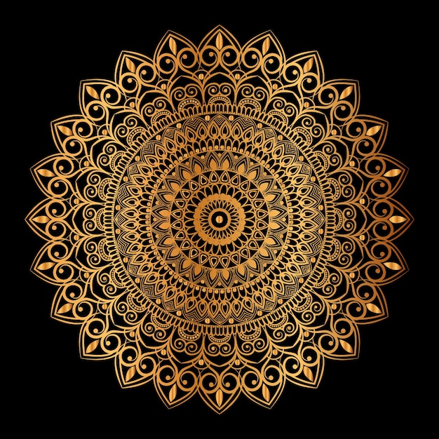 disegno di mandala dorato con sfondo nero