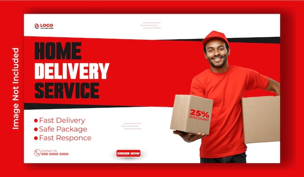 Disegno di modelli di banner web promozionali per annunci di servizi di consegna