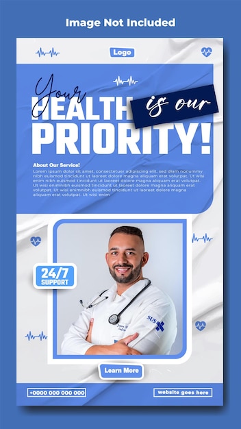 Disegno di modelli di storie Instagram promozionali per annunci di servizi medici