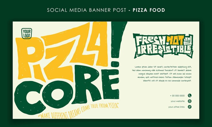 Vettore disegno di modello di banner con tipografia di pizza per la campagna alimentare di strada della pizza