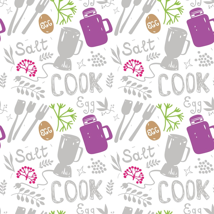 Vettore disegno di modello per cucina e cucina con frutta e verdura disegno doodle come illustrazione vettoriale