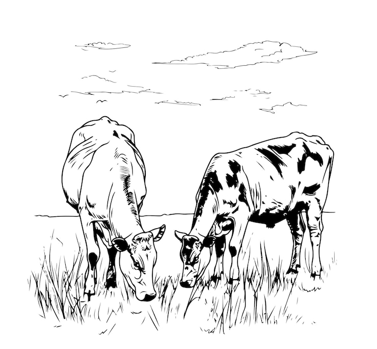 Vettore disegno di mucche disegnato a mano