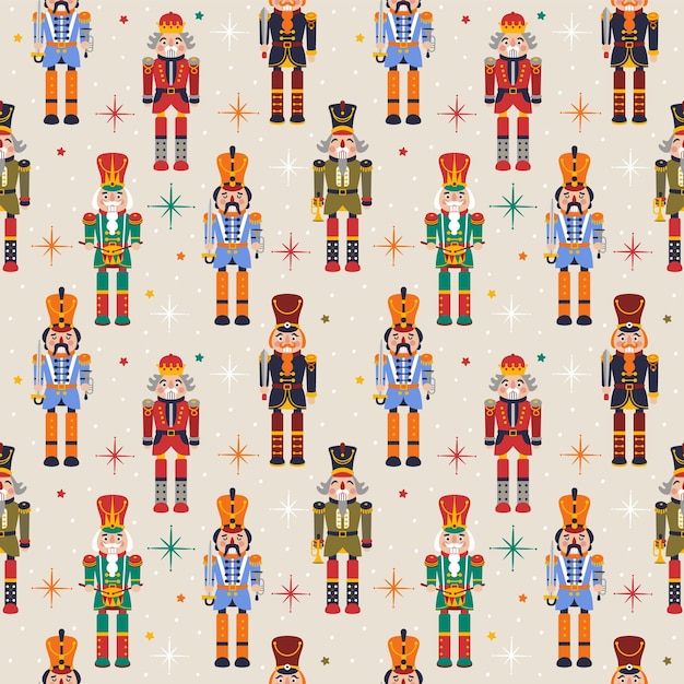 Disegno di Natale senza cuciture con Nutcracker in vettori su beige