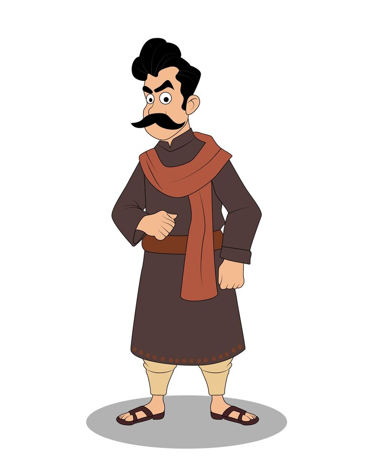 Vettore disegno di personaggi di cartoni animati per storie animate di un uomo di villaggio indiano