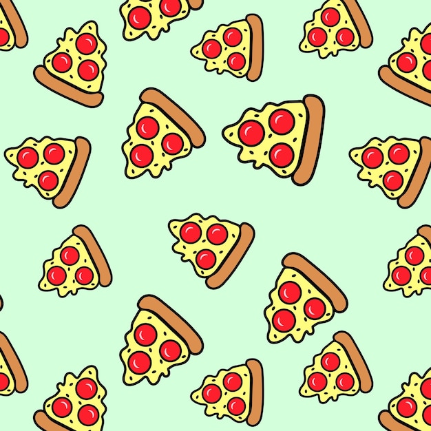 Disegno di pizza senza cuciture a mano disegnato in stile Doodle sfondo vettoriale per fast food cucina italiana e design di ristoranti