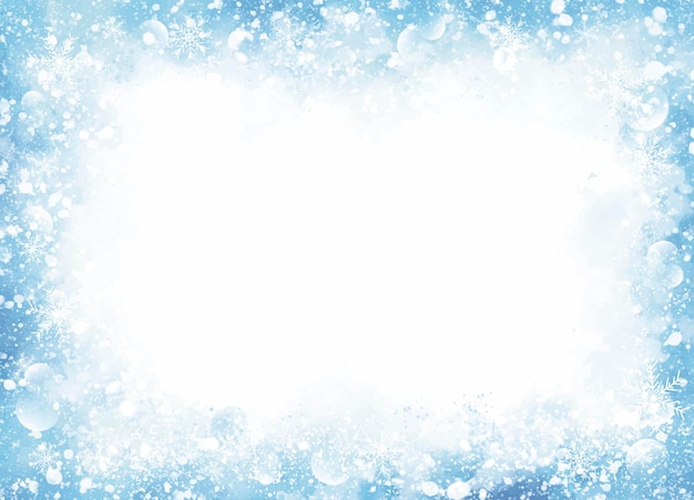 Disegno di sfondo invernale e natalizio di neve e fiocco di neve su acquerello blu