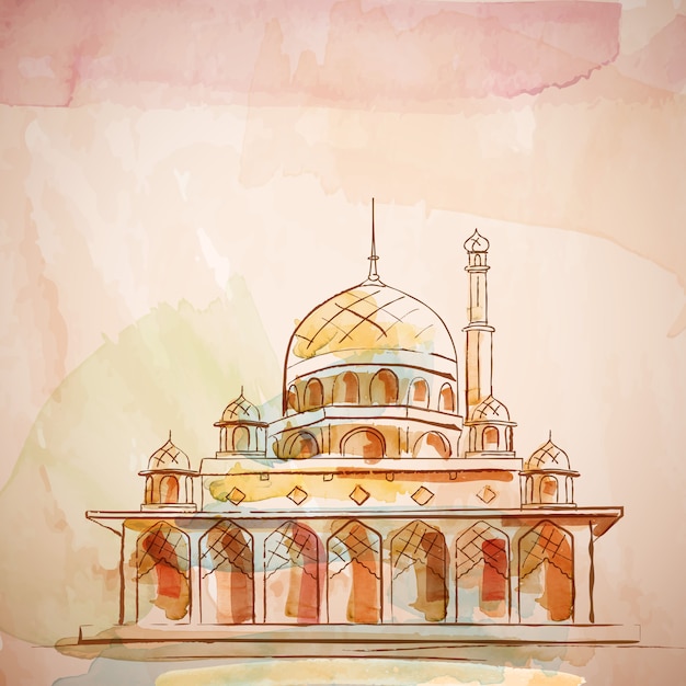 Disegno di sfondo islamico Moschea vettoriale effetto acquerello