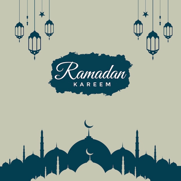 Disegno di sfondo islamico Ramadan kareem vettoriale con lanterna illustrazione moschea