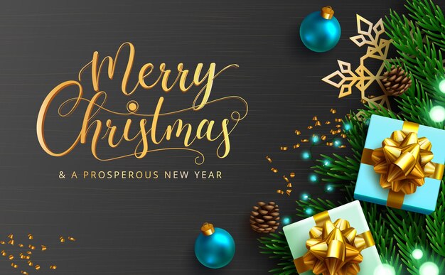 Disegno di sfondo vettoriale di buon natale Testo di auguri di buon natale con regali