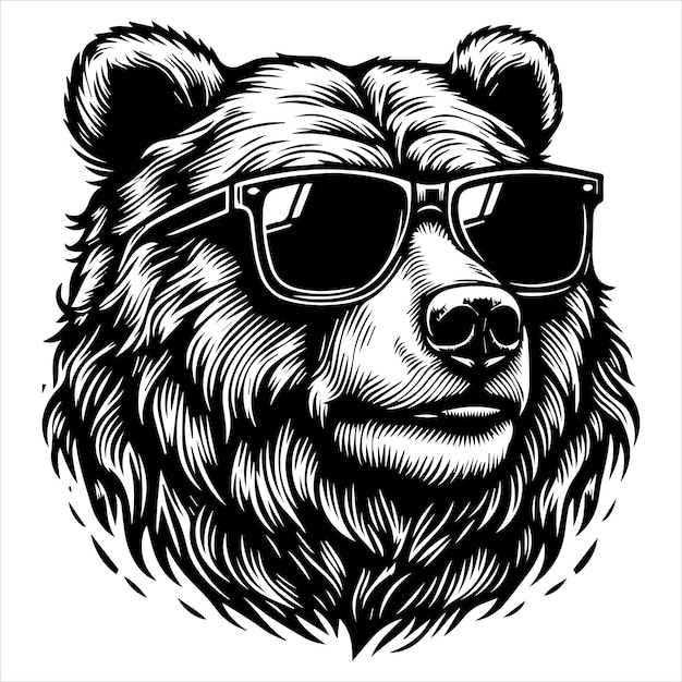 Disegno di silhouette di una testa d'orso con occhiali da sole