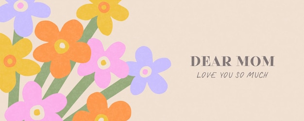 Disegno di striscione primaverile o estivo con fiori disegnati a mano modello per materiale promozionale per cartelloni