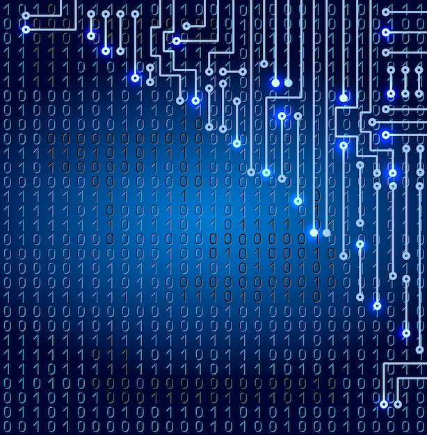 Disegno di un circuito elettronico moderno Disegno di un circuito elettronico moderno e di un codice binario