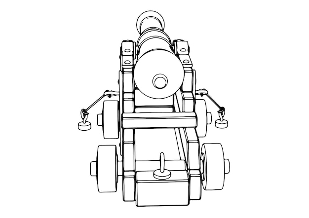 Disegno di un vecchio cannone su un vettore di sfondo bianco