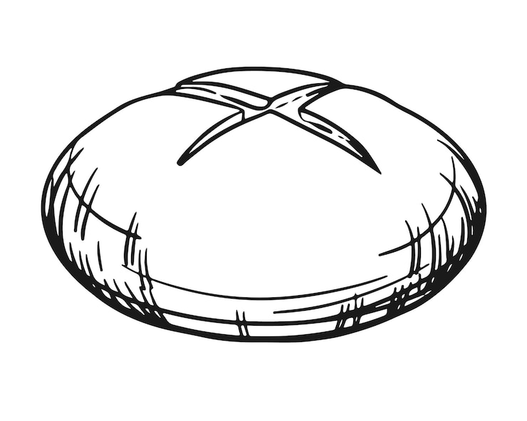 Vettore disegno di una pagnotta rotonda emblema del logo della panetteria schizzo lineare illustrazione vettoriale