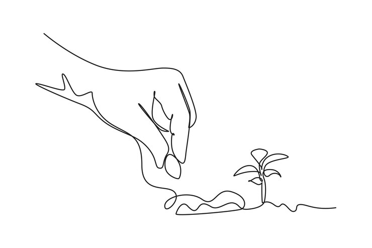 Vettore disegno di una sola linea di piantagione di un seme nel suolo sfida agricola concetto minimo disegno di linea continua illustrazione vettoriale grafica