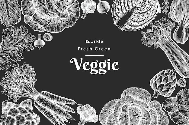 Disegno di verdure schizzo disegnato a mano. Modello di banner di alimenti freschi biologici.