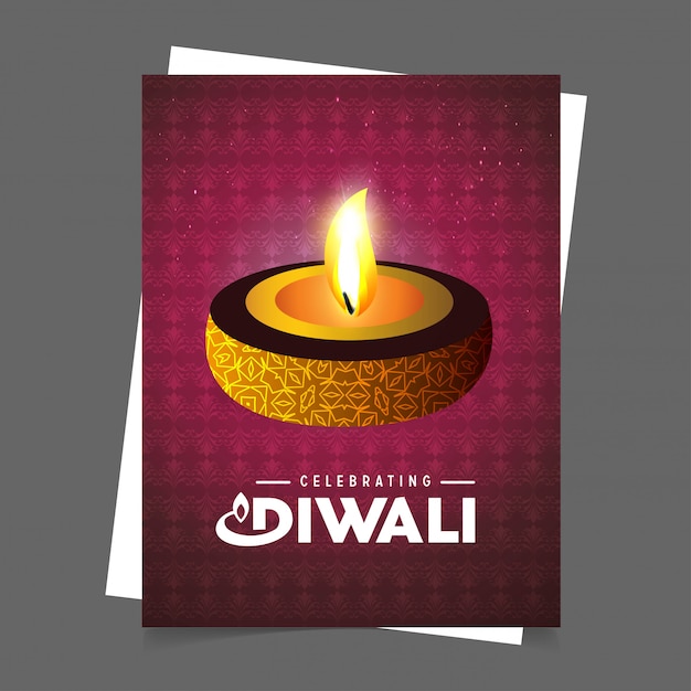 Disegno Diwali con sfondo viola e tipografia vettoriale