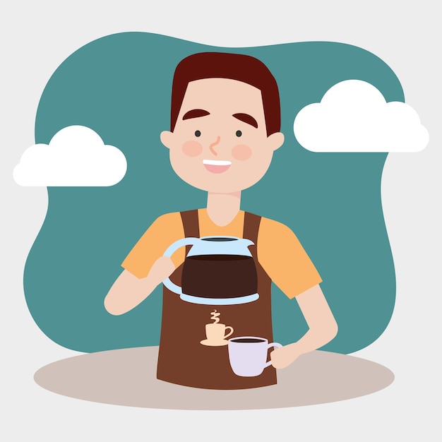 Disegno felice dell'illustrazione dell'uomo del barista