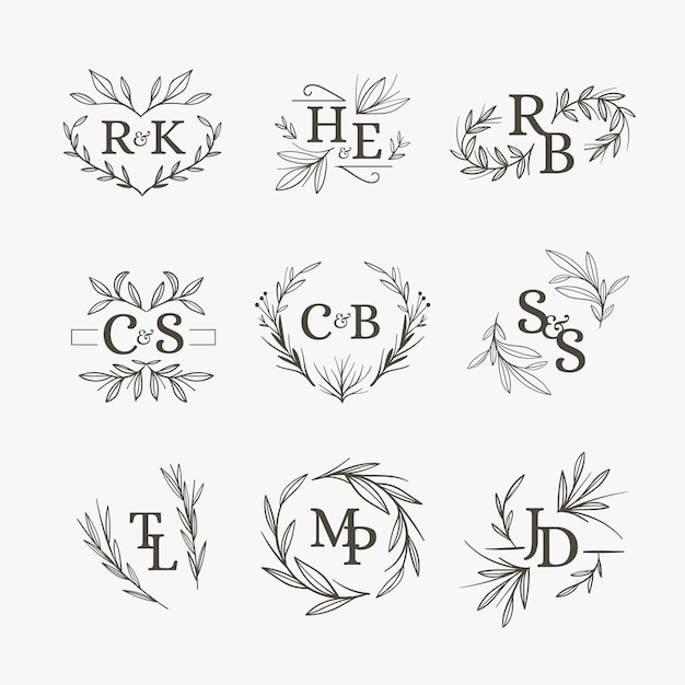 Disegno floreale monogrammi di nozze