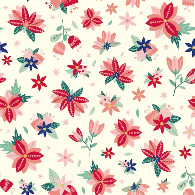 Disegno floreale senza cuciture con fiori e foglie